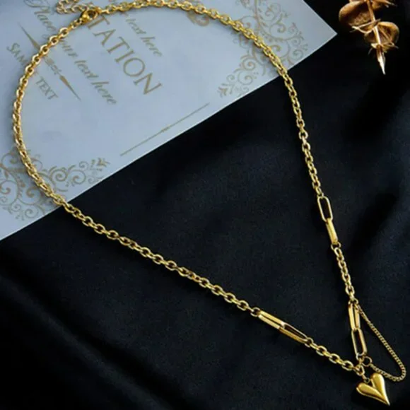 Stainless‎ Steel 18 K Metal Texture Choker Heart Pendant Necklace for Wom… - Picture 6 of 6